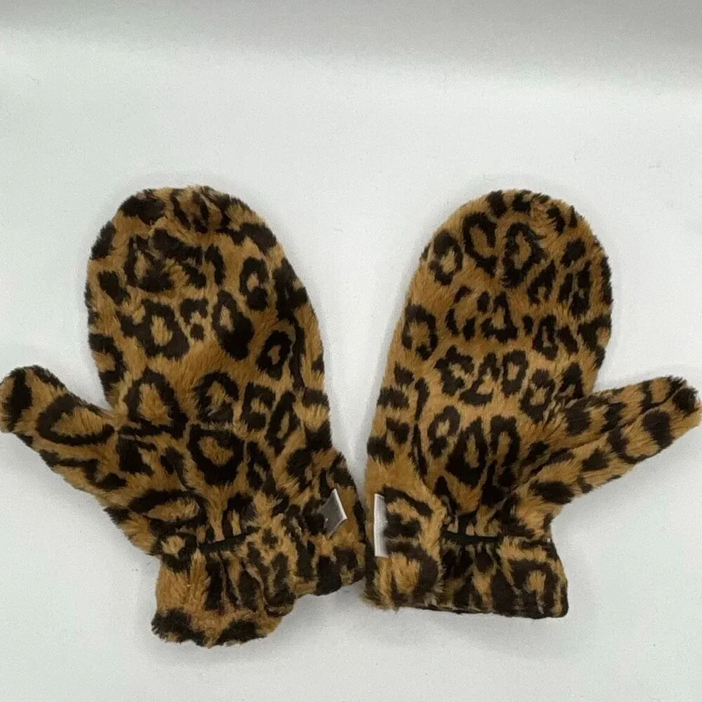 Nine & Company Women's Size L/XL Leopard Print Acrylic Faux Fur Mittens Gloves